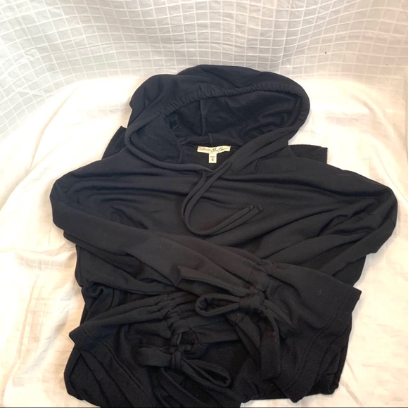 BLACK- hoodie sweatshirt dress with ribbed bottom - Picture 10 of 10